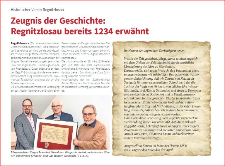 REHport 04.2025, Regnitzlosauer Gründungsurkunde